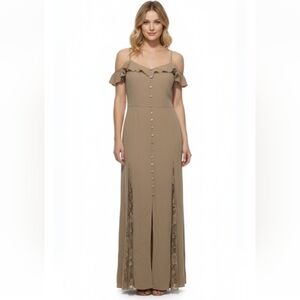 VENUS Tan Ruffle Sleeve Maxi Dress